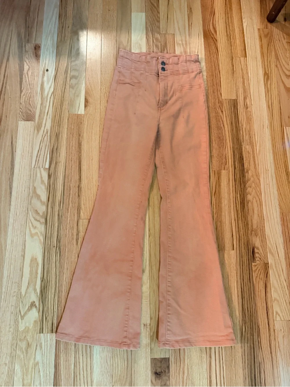Free People Blush Peach High-Waist Flare Jeans